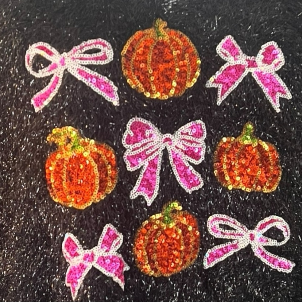 PEACH LOVE CALIFORNIA Black shimmer Sweater with sequin fall accents S M L - Picture 6 of 10